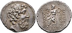 The Basileia Hellenika Collection of Exceptional Tetradrachms SELEUKID KINGS. Demetrios II Nikator, second reign, 129-126/5 BC. Tetradrachm (Silver, 30 mm, 16.79 g, 1 h), Damaskos, SE 184 = 129/8. Dia