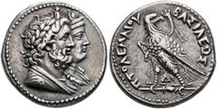The Basileia Hellenika Collection of Exceptional Tetradrachms PTOLEMAIC KINGS OF EGYPT. Ptolemy IV Philopator, 225-205 BC. Tetradrachm (Silver, 27 mm, 14.12 g, 11 h), Alexandria, circa 219-217. Jugate