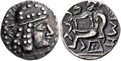 The Basileia Hellenika Collection of Exceptional Tetradrachms LOCAL ISSUES, Sogdiana. Bukhara. Circa 1st century BC or somewhat later. Tetradrachm (Silver, 27 mm, 9.71 g, 1 h), imitating Euthydemos I 