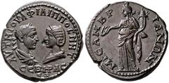 Roman Provincial THRACE. Mesembria. Philip I, with Otacilia Severa, 244-249. Tetrassarion (Bronze, 26 mm, 11.39 g, 6 h). ΑΥΤ Μ ΙΟΥΛ ΦΙΛΙΠΠΟC Μ ⲰΤ / CЄB HP AC / CЄ Laureate, draped and cuirassed bust o