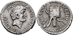 Roman Republican & Imperatorial Mark Antony, 44-30 BC. Denarius (Silver, 20 mm, 3.92 g, 12 h), Antiochia on the Orontes or a military mint travelling with Canidius Crassus in Armenia, 37. ANTONIVS•AVG