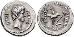 Roman Republican & Imperatorial Octavian, 44-27 BC. Denarius (Silver, 18 mm, 3.78 g, 6 h), with Ti. Sempronius Gracchus, moneyer, Rome, 40. DIVI - IVLI•F Bare head of Octavian to right, wearing a shor