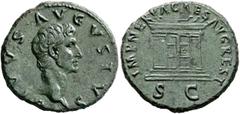 Roman Imperial Divus Augustus, died AD 14. As (Copper, 28 mm, 11.13 g, 6 h), Rome, struck under Nerva, circa 97-98. DIVVS AVGVSTVS Bare head of Divus Augustus to right. Rev. IMP NERVA CAES AVG REST / 
