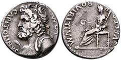 Roman Imperial Civil Wars, 68-69. Forces of Vitellius in Gaul and in the Rhine Valley. Anonymous, 2 January-19 April 69. Denarius (Silver, 16 mm, 3.33 g, 7 h), Lugdunum. 'Jupiter-Vesta Group'. I•O•M C