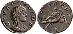 Roman Imperial Diva Paulina, died before 235. Sestertius (Orichalcum, 30 mm, 18.66 g, 12 h), Rome, 236. DIVA PAVLINA Veiled and draped bust of Diva Paulina to right. Rev. CONSECRATIO / S - C Diva Paul