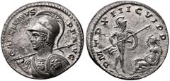 Roman Imperial Gallienus, 253-268. 'Denarius' (Silver, 19 mm, 2.43 g, 12 h), an 'offstrike' from aureus dies. Rome (?), circa 264-265. GALLIENVS P F AVG Cuirassed bust of Gallienus to left, wearing cr