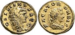 Roman Imperial Gallienus, 253-268. Small Medallion (Gilt Bronze, 22 mm, 4.82 g, 11 h), an 'offstrike' from aureus dies. Siscia, circa 266-267. GALLIENVS AVG Head of Gallienus to right, wearing lion sk