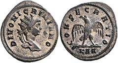 Roman Imperial Divus Nigrinian, died circa 284. Antoninianus (Silvered bronze, 23 mm, 3.55 g, 11 h), Rome, 284-285. DIVO NIGRINIANO Radiate head of Divus Nigrinian to right. Rev. CONSECRATIO / KAA Eag