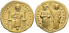Byzantine Romanus III Argyrus, 1028-1034. Histamenon (Gold, 23 mm, 4.37 g, 6 h), Constantinopolis. +IҺS XIS RЄX RЄςNANTIҺm Christ, nimbate, seated facing on square-backed throne, wearing tunic and pal
