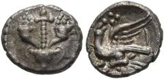 Celtic CELTIC, Britain. Atrebates & Regni. Verica, circa 10-40. Unit (Silver, 9 mm, 0.32 g, 6 h). Crossed cornucopiae set in vase, thyrsus between. Rev. Eagle flying left, head right. Hobbs 1544. SCBC