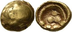 Celtic CELTIC, Central Europe. Vindelici. 1st century BC. Stater (Electrum, 19 mm, 7.32 g), 'Regenbogenschüsselchen'. Head of eagle (?) to left; pellet above and below beak; all within wreath-like tor