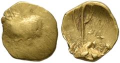 Celtic CELTIC, Central Europe. Boii. 1st century BC. 1/24 Stater (Gold, 8 mm, 0.23 g), latest Athena-Alkis-series. Flat irregular bulge. Rev. Irregular design with dots and lines (reworked Athena-Alki