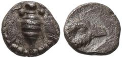 Greek IONIA. Ephesos. Circa 500-420 BC. Tetartemorion (Silver, 5 mm, 0.18 g, 12 h). Bee with slightly curved wings. Rev. [EΦ] Head of eagle right within incuse square. Karwiese Series IV, Type 2. SNG 