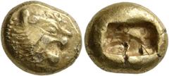 Greek KINGS OF LYDIA. Alyattes II to Kroisos, circa 610-546 BC. Trite (Electrum, 10-13 mm, 4.73 g), Sardes. Head of lion with sun and rays on its forehead to right. Rev. Two incuse squares, one larger