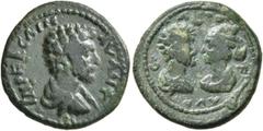 Roman Provincial MYSIA. Parium. Marcus Aurelius, with Faustina Junior, 161-180. Hemiassarion (Bronze, 19 mm, 3.55 g, 8 h), 161-162. IMPER CAI (sic!) M - AV ANT Bare-headed, draped and cuirassed bust o