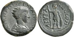 Roman Provincial LYCIA. Arycanda. Gordian III, 238-244. Triassarion (Bronze, 24 mm, 9.57 g, 12 h). AY KA ANT ΓOPΔIANOC CЄB Radiate, draped and cuirassed bust of Gordian III to right, seen from behind.