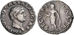 Roman Imperial Otho, 69. Denarius (Silver, 19 mm, 3.35 g, 6 h), Rome. IMP M OTHO CAESAR AVG TR P Bare head of Otho to right. Rev. SECVRITAS P R Securitas standing left, holding wreath and scepter. BMC