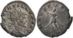 Roman Imperial Quintillus, 270. Antoninianus (Silvered bronze, 19 mm, 3.88 g, 1 h), Mediolanum. IMP QVINTILLVS AVG Radiate, draped and cuirassed bust of Quintillus to right, seen from behind. Rev. MAR