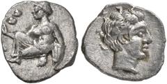 Greek CILICIA. Tarsos. Tiribazos, satrap of Lydia, 388-380 BC. Obol (Silver, 10 mm, 0.44 g, 9 h). Female kneeling left, casting astragaloi. Rev. Head of young male to right. Casabonne K2. SNG Levante 