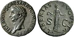 Roman Imperial Claudius, 41-54. As (Copper, 29 mm, 11.54 g, 6 h), Rome, 50-54. TI CLAVDIVS CAESAR AVG P M TR P IMP P P Bare head of Claudius to left. Rev. LIBERTAS AVGVSTA / S - C Libertas, draped, st