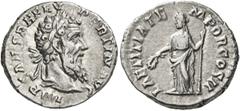 Roman Imperial Pertinax, 193. Denarius (Silver, 18 mm, 3.38 g, 12 h), Rome. IMP CAES P HELV PERTIN AVG Laureate head of Pertinax to right. Rev. LAETITIA TEMPOR COS II Laetitia standing front, head to 