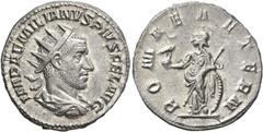 Roman Imperial Aemilian, 253. Antoninianus (Silver, 22 mm, 3.76 g, 6 h), Rome. IMP AEMILIANVS PIVS FEL AVG Radiate, draped and cuirassed bust of Aemilian to right, seen from behind. Rev. ROMAE AETERN 