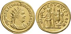 Roman Imperial Valerian I, 253-260. Binio (Gold, 21 mm, 5.42 g, 7 h), Antiochia, 255-256. IMP C P LIC VALERIANVS AVG Radiate and cuirassed bust of Valerian I to right. Rev. MINERVA VICTRIX Minerva sta