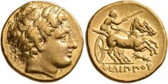 Greek KINGS OF MACEDON. Philip II, 359-336 BC. Stater (Gold, 18 mm, 8.58 g, 9 h), Pella, struck by Antipater or Polyperchon, under Philip III, circa 323-318/7 BC. Laureate head of Apollo to right. Rev