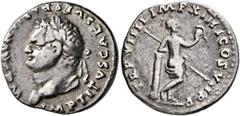 Roman Imperial Titus, 79-81. Denarius (Silver, 18 mm, 3.40 g, 6 h), Rome, 79. IMP TITVS CAES VESPASIAN AVG P M Laureate head of Titus to left. Rev. TR P VIIII IMP XIIII COS VII P P Venus standing righ