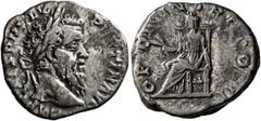 Roman Imperial Pertinax, 193. Denarius (Silver, 17 mm, 3.35 g, 7 h), Rome. IMP CAES P HELV PERTIN AVG Laureate head of Pertinax to right. Rev. OPI DIVIN TR P COS II Ops seated left, holding two corn e