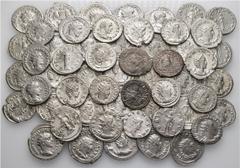 Group Lots A lot containing 56 silver coins. Includes: antoniniani of Elagabalus (1), Gordian III (7), Philip I (15), Trajan Decius (1), Trebonianus Gallus (2), Valerian I (5), Gallienus (15), Salonin