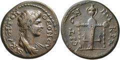 Roman Provincial LYDIA. Nacrasa. Pseudo-autonomous issue. Assarion (Bronze, 23 mm, 6.26 g, 12 h), time of Trajan, 98-117. ΘЄΟΝ СΥΝΚΛΗΤΟΝ Draped bust of the Roman Senate to right. Rev. ΝΑΚΡΑСΙΤΩΝ Cult-