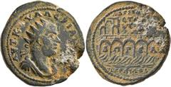 Roman Provincial CILICIA. Mopsouestia-Mopsos. Valerian I, 253-260. Hexassarion (Bronze, 33 mm, 21.33 g, 7 h), CY 323 = 255/6 AD. ΑYΤ•Κ•ΟYΑΛЄΡΙΑ[ΟC•CЄΒ] Radiate, draped and cuirassed bust of Valerian I