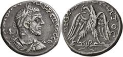 Roman Provincial SYRIA, Cyrrhestica. Cyrrhus. Macrinus, 217-218. Tetradrachm (Silver, 24 mm, 12.38 g, 1 h). AY K M OΠЄΛ MAKPЄINOC CЄ Laureate, draped and cuirassed bust of Macrinus to right, seen from