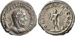 Roman Imperial Macrinus, 217-218. Denarius (Silver, 20 mm, 3.71 g, 12 h), Rome, 217. IMP C M OPEL SEV MACRINVS AVG Laureate and cuirassed bust of Macrinus with long beard to right. Rev. PONTIF MAX TR 