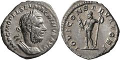 Roman Imperial Macrinus, 217-218. Denarius (Silver, 20 mm, 2.74 g, 12 h), Rome, 217. IMP C M OPEL SEV MACRINVS AVG Laureate and cuirassed bust of Macrinus with long beard to right. Rev. IOVI CONSERVAT