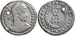 Roman Imperial Constantine II, 337-340. Siliqua (Silver, 20 mm, 3.60 g, 1 h), Siscia. CONSTANTI-NVS P F AVG Rosette-diademed, draped and cuirassed bust of Constantine II to right. Rev. GAVDIVM POPVLI 