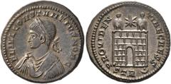 Roman Imperial Constantius II, as Caesar, 324-337. Follis (Bronze, 20 mm, 3.69 g, 7 h), Treveri, 326. FL IVL CONSTANTIVS IVN NOB C Laureate, draped and cuirassed bust of Constantius II to left. Rev. P
