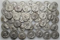 Group Lots A lot containing 50 silver coins. Includes: Gordian III (12), Otacilia Severa (1), Trajan Decius (1), Trebonianus Gallus (6), Volusian (4), Valerian I (3), Gallienus (18), Salonina (2), Div