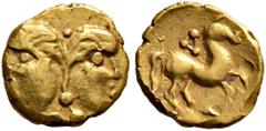 Greek CELTIC, Central Europe. Vindelici. Late 3rd or very early 2nd century BC. 1/24 Stater (Gold, 7 mm, 0.30 g, 12 h), 'Januskopf I' type. Head of Janus with long hair ending in a triangle with a pel