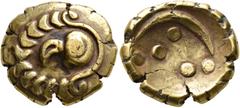 Greek CELTIC, Central Europe. Vindelici. 2nd-1st century BC. Stater (Gold, 18 mm, 7.21 g, 12 h), 'Regenbogenschüsselchen', 'Vogelkopf' type. Head of a bird to left within a wreath formed of two branch
