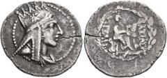 Greek KINGS OF ARMENIA. Tigranes the Younger, 77/6-66 BC. Drachm (Silver, 21 mm, 3.70 g, 1 h), Tigranokerta or Artagigarta, 66/5. Draped bust of Tigranes the Younger to right, wearing five-pointed Arm