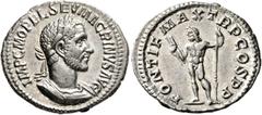 Roman Imperial Macrinus, 217-218. Denarius (Silver, 20 mm, 3.27 g, 6 h), Rome, summer 217-early 218. IMP C M OPEL SEV MACRINVS AVG Laureate and cuirassed bust of Macrinus with short beard to right. Re