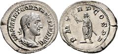 Roman Imperial Gordian I, 238. Denarius (Silver, 22 mm, 3.04 g, 1 h), Rome, March-April 238. IMP M ANT GORDIANVS AFR AVG Laureate, draped and cuirassed bust of Gordian I to right, seen from behind. Re