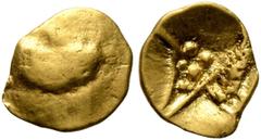 Celtic CELTIC, Central Europe. Boii. 1st century BC. 1/24 Stater (Gold, 7 mm, 0.32 g), latest Athena-Alkis-series. Flat irregular bulge. Rev. Irregular design with dots and lines (reworked Athena-Alki