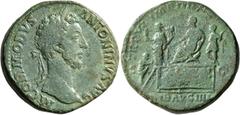 Roman Imperial Commodus, 177-192. Sestertius (Orichalcum, 31 mm, 23.82 g, 12 h), Rome, 181. M COMMODVS ANTONINVS AVG Laureate head of Commodus to right. Rev. TR P VI IMP IIII COS III P P / S - C / LIB