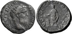 Roman Imperial Pertinax, 193. 'Denarius' (Billon, 18 mm, 2.36 g, 11 h), a contemporary 'limes denarius', irregular mint. IMP CAES P HELV PERTIN AVG Laureate head of Pertinax to right. Rev. VOT DECEN T