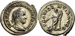 Roman Imperial Gordian II, 238. Denarius (Silver, 21 mm, 3.46 g, 6 h), Rome, March-April 238. IMP M ANT GORDIANVS AFR AVG Laureate, draped and cuirassed bust of Gordian II to right, seen from behind. 