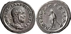 Roman Imperial Pupienus, 238. Denarius (Silver, 20 mm, 3.36 g, 7 h), Rome, circa April-June 238. IMP C M CLOD PVPIENVS AVG Laureate, draped and cuirassed bust of Pupienus to right, seen from behind. R