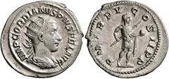 Roman Imperial Gordian III, 238-244. Antoninianus (Silver, 24 mm, 4.12 g, 12 h), Rome, 241-243. IMP GORDIANVS PIVS FEL AVG Radiate, draped and cuirassed bust of Gordian III to right, seen from behind.